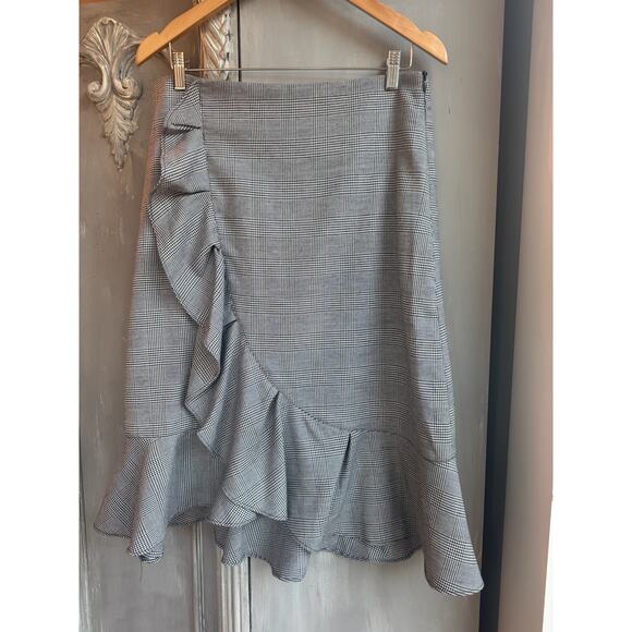 Gracia Skirt Sz L Knee Length Black White Plaid Ruffle Flounce Hem - Picture 2 of 14